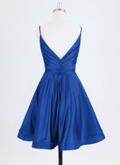 A-line Spaghetti Straps Short Satin Homecoming Dress With Pleated